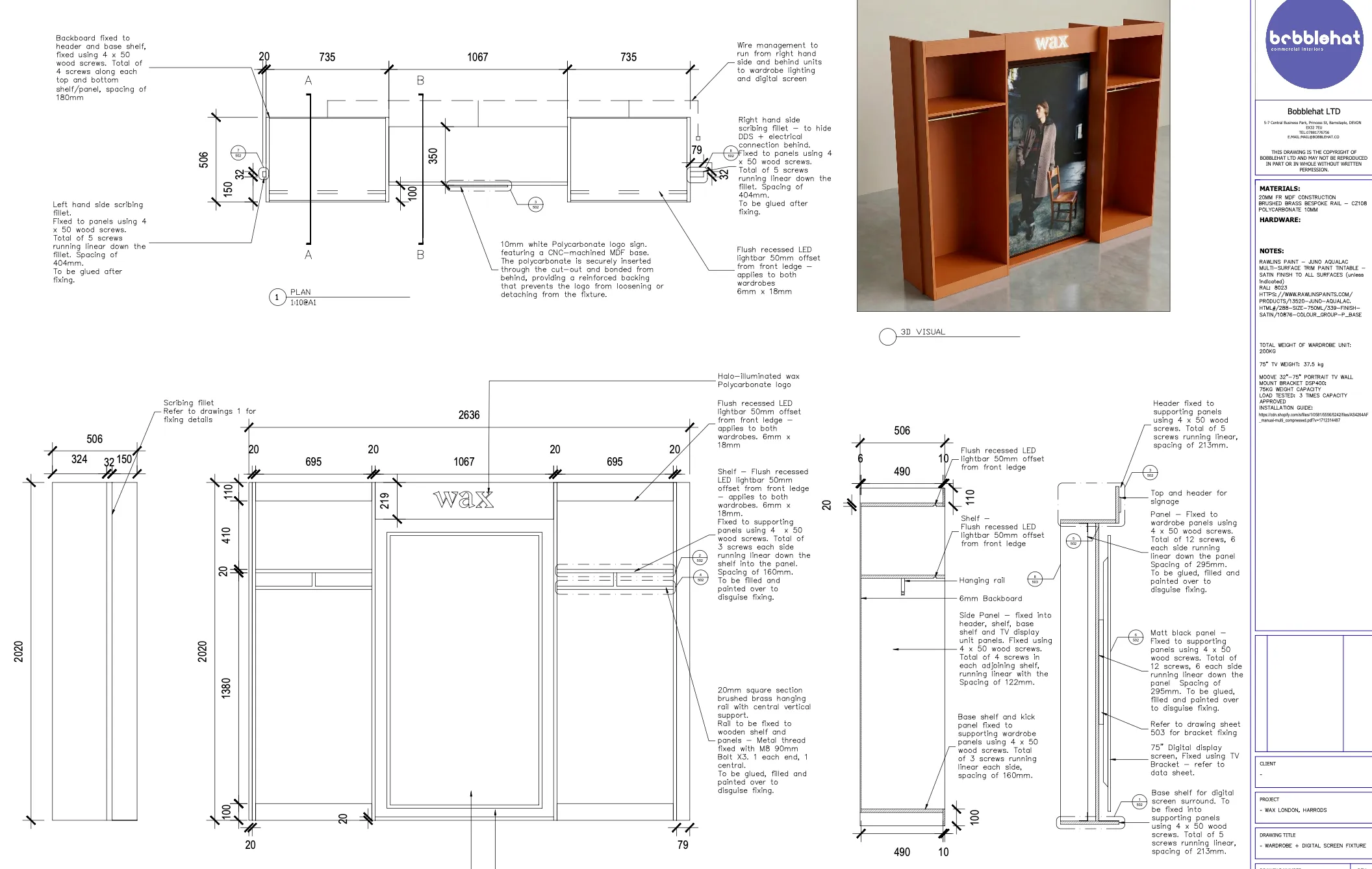 Wax London - Harrods Technical Drawings