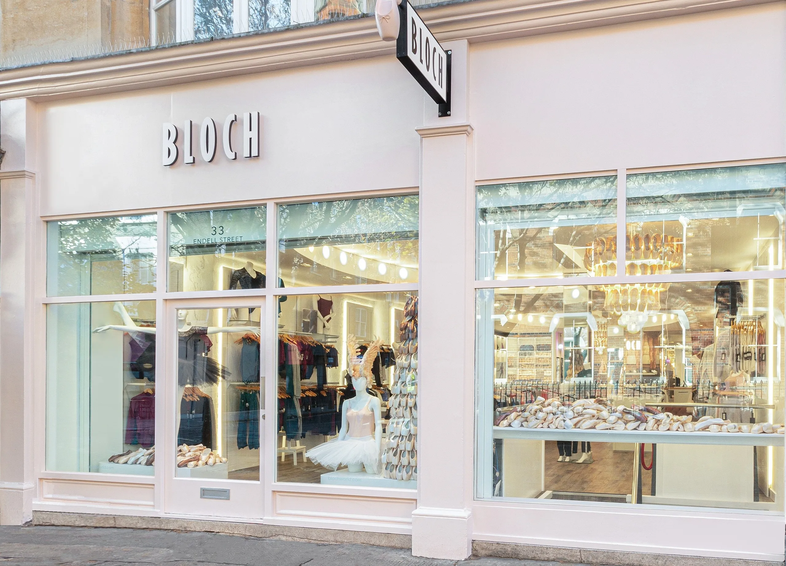 Bloch dancewear shopfront with a ballet tutu and shoes in the windows